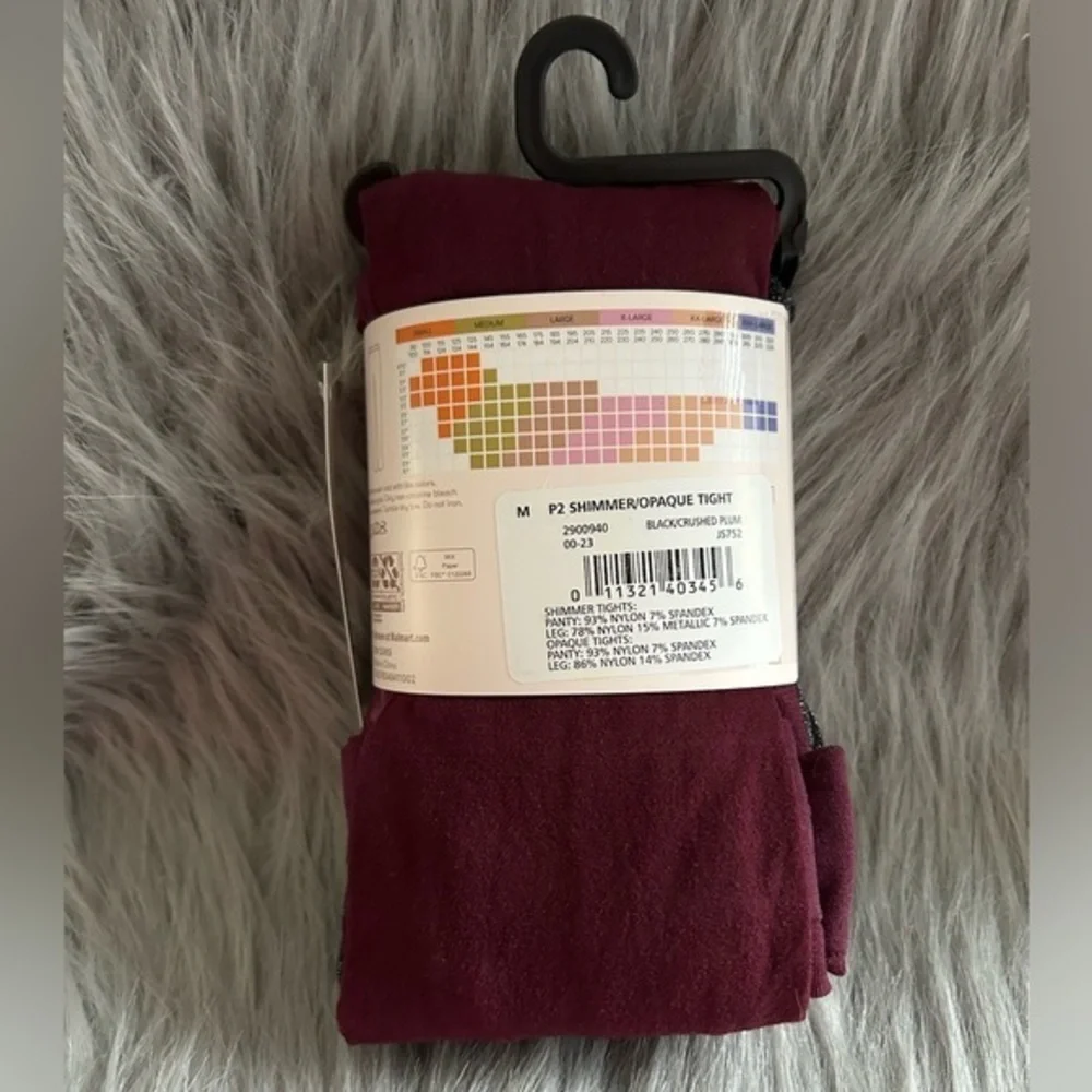 Joyspun Tights Womens Size Medium‎ Black Shimmer And Crushed Plum Opaque Bottoms